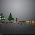 Festive Christmas Scene Decorations With Snowy Green Pine Trees Snowman Gift Boxes Wreath And Ornaments