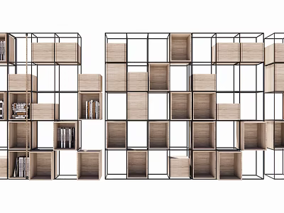 Modern Decorative Cabinet with Metal Frame and Wooden Open Storage Shelves 3d model