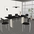Modern Dining Table Set With Black Chairs Natural Light Decorative Painting And Pendant Light