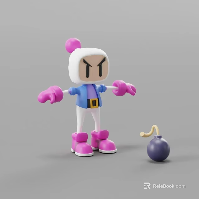 3D Game And Movie Character With Pink Hat Blue Jacket Yellow Belt And Purple Bomb 3d model 