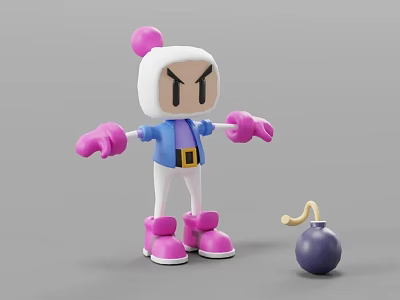 3D Game And Movie Character With Pink Hat Blue Jacket Yellow Belt And Purple Bomb 3d model