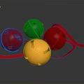 Colorful Household Bells In Red Green Yellow With Red Ribbons For Decoration