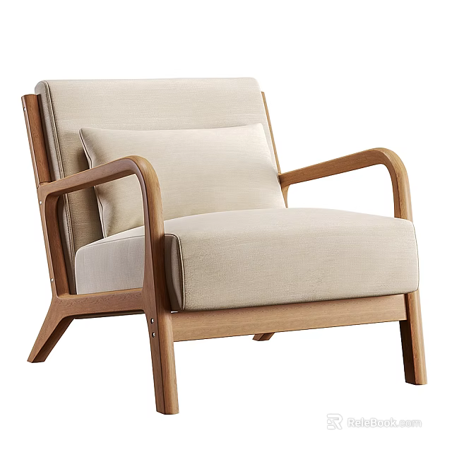 Modern Lounge Chair With Wooden Frame And Beige Cushioned Seat 3d model 
