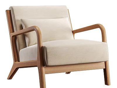 Modern Lounge Chair With Wooden Frame And Beige Cushioned Seat 3d model
