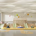 Indoor Children's Play Area With Wavy Ceiling Colorful Spherical Decorations Slides And Yellow Floor Patterns