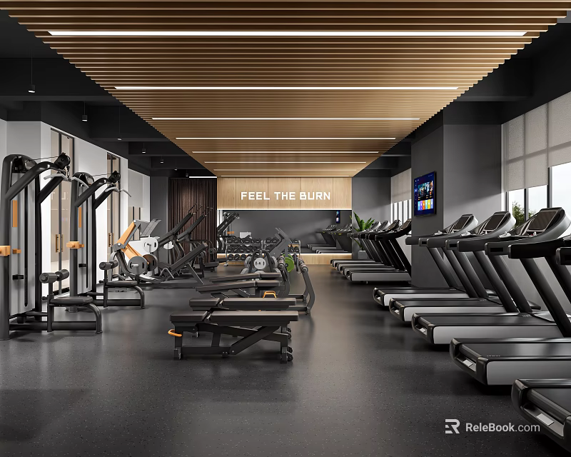 Modern Gym Interior With Various Workout Equipment And Motivational Sign 3d model 