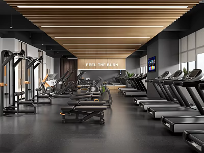Modern Gym Interior With Various Workout Equipment And Motivational Sign 3d model