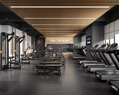 Modern Gym Interior With Various Workout Equipment And Motivational Sign 3d model