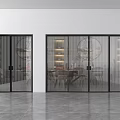 Modern Sliding Glass Doors with Black Frames for Bright Interior Dining Space 3d model