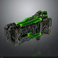 Detailed Industrial Mechanical Device with Green Pipes and Decorative Metal Elements
