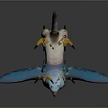 Blue Mythical Bird Creature With Yellow Beak Claws And Spread Wings