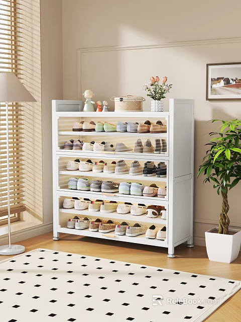 Modern White Multi Tiered Dustproof Shoe Cabinet For Home Entryway Large Capacity Shoe Storage Organizer 3d model 
