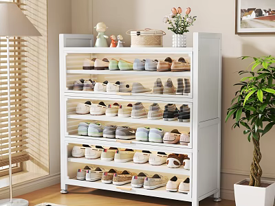 Modern White Multi Tiered Dustproof Shoe Cabinet For Home Entryway Large Capacity Shoe Storage Organizer 3d model