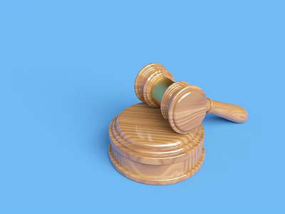 Durable Hardware Tools Wooden Mallet Placed On Wooden Base With Blue Background 3d model