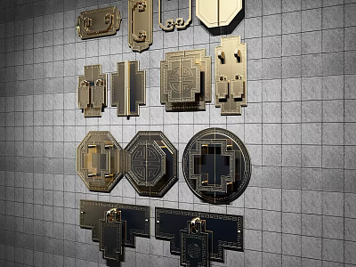 Various Traditional Brass Handles With Classic Decorative Patterns For Cabinets 3d model