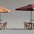 Outdoor tables and chairs umbrellas 3d model