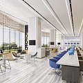 Modern Bank Lobby Interior With Marble Walls Reception Desk Digital Screens And Lighting Design
