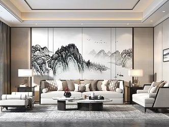 New Chinese Living Room Living Room Sofa Coffee Table 3d model