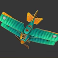 Space Themed Toy Biplane Model With Turquoise Orange Body And Shark Decals Propeller