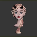 Cute Female Head Model With Pink Hair Black Devil Horns Blue Eyes And Red Lips