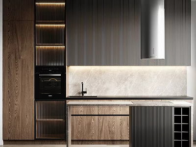 Modern Kitchen Interior With Wooden Cabinets Marble Countertop And Range Hood 3d model