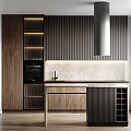 Modern Kitchen Interior With Wooden Cabinets Marble Countertop And Range Hood 3d model