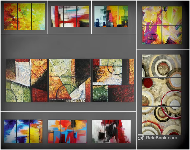 Abstract Multi Panel Oil Paintings With Colorful Geometric Patterns For Home Decor 3d model 