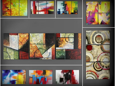 Abstract Multi Panel Oil Paintings With Colorful Geometric Patterns For Home Decor 3d model