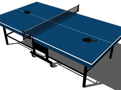 Blue Ping Pong Table Sports Equipment With Net Two Paddles And Wheels 3d model