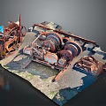 Rusted Old Machinery Parts Scattered On Ground With Various Metal Components