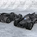 Two Black Armored Utility Vehicles With Streamlined Design And Large Tires On Snowy Terrain