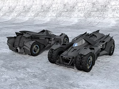 Two Black Armored Utility Vehicles With Streamlined Design And Large Tires On Snowy Terrain 3d model