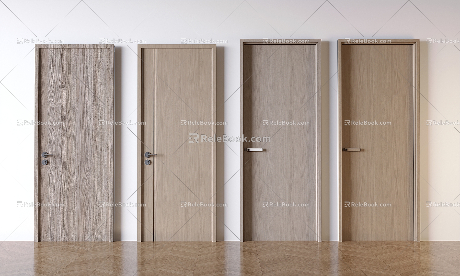 Solid wood swing door single door bedroom solid wood door 3d model