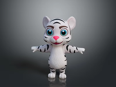 Cute Cartoon White Tiger 3D Model With Big Blue Eyes Pink Nose And Open Arms 3d model