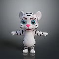 Cute Cartoon White Tiger 3D Model With Big Blue Eyes Pink Nose And Open Arms