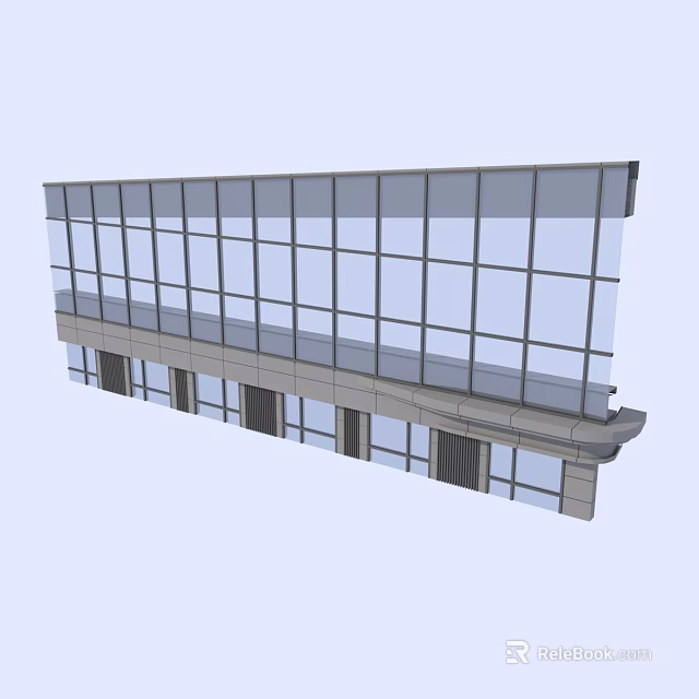 Modern Building Curtain Wall With Large Glass Panels And Supporting Structure 3d model