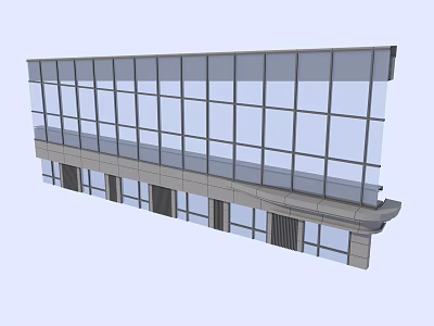 Modern Building Curtain Wall With Large Glass Panels And Supporting Structure 3d model