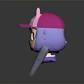 Cartoon Game Character with Pink Rabbit Ear Hat Purple Hair Red Eyes Holding Microphone Stick