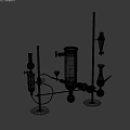 Laboratory Medical Devices Featuring Glass Beakers Test Tubes and Metal Stands