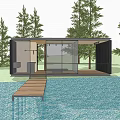 Modern Lakeside Detached Villa with Large Windows Surrounded by Trees and Waterfront Terrace 3d model
