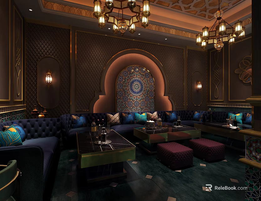 Luxurious KTV Interior Design With Elegant Sofas Chandeliers And Decorative Walls 3d model