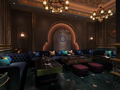 Luxurious KTV Interior Design With Elegant Sofas Chandeliers And Decorative Walls 3d model