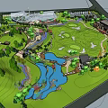 Scenic Park Design With Green Lawns Lakes Trees And Recreational Buildings