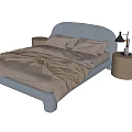 Kids Bed With Blue Frame Light Brown Pillows Blanket And Wooden Nightstand With Black Lamp