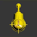 Yellow Plastic Toy Submarine With Round Blue Window Top Pipe And Tail Propeller