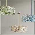 Multiple Modern Colorful Pendant Lights With Circular Transparent Decorative Design Elements 3d model