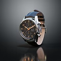 Stylish Watch With Black Dial Leather Strap And Metal Case Design