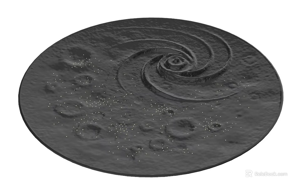 Elegant Round Black Wall Decor Featuring Spiral Design And Crater Textures 3d model 