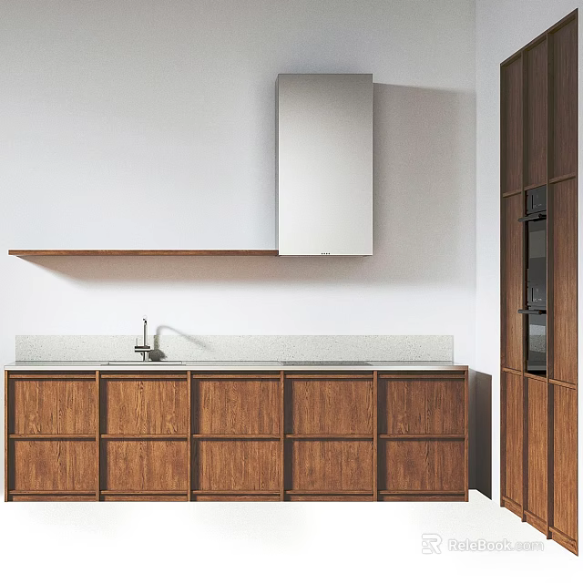 Modern Kitchen Interior Design With Wooden Cabinets Countertop Sink And Range Hood 3d model 