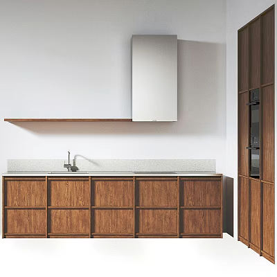 Modern Kitchen Interior Design With Wooden Cabinets Countertop Sink And Range Hood 3d model